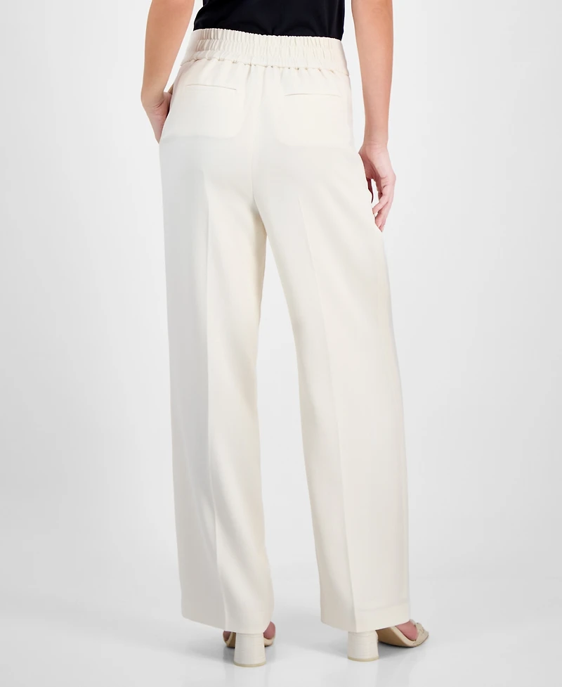 Bar Iii Women's Crepe High Rise Pleated Wide-Leg Pants, Exclusively at Macy's