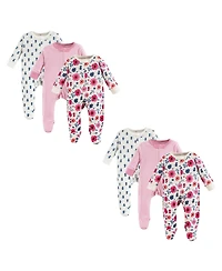 Touched by Nature Baby Girls Organic Cotton Sleep and Play, Garden Floral 6-Piece, 6-9 Months