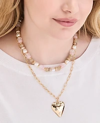 On 34th Mixed Stone Heart Beaded Layered Pendant Necklace, 18" + 3" extender, Exclusively at Macy's
