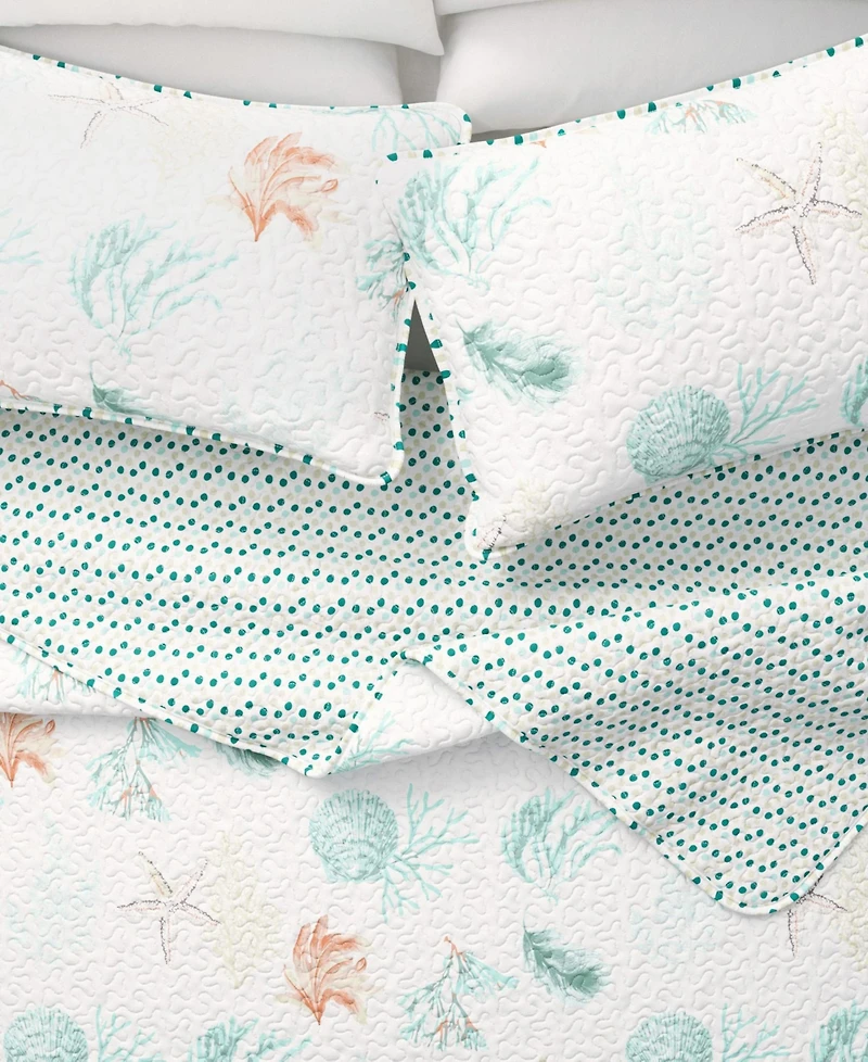 Linery & Co. Seashells & Stripes Microfiber Quilt Set With Shams