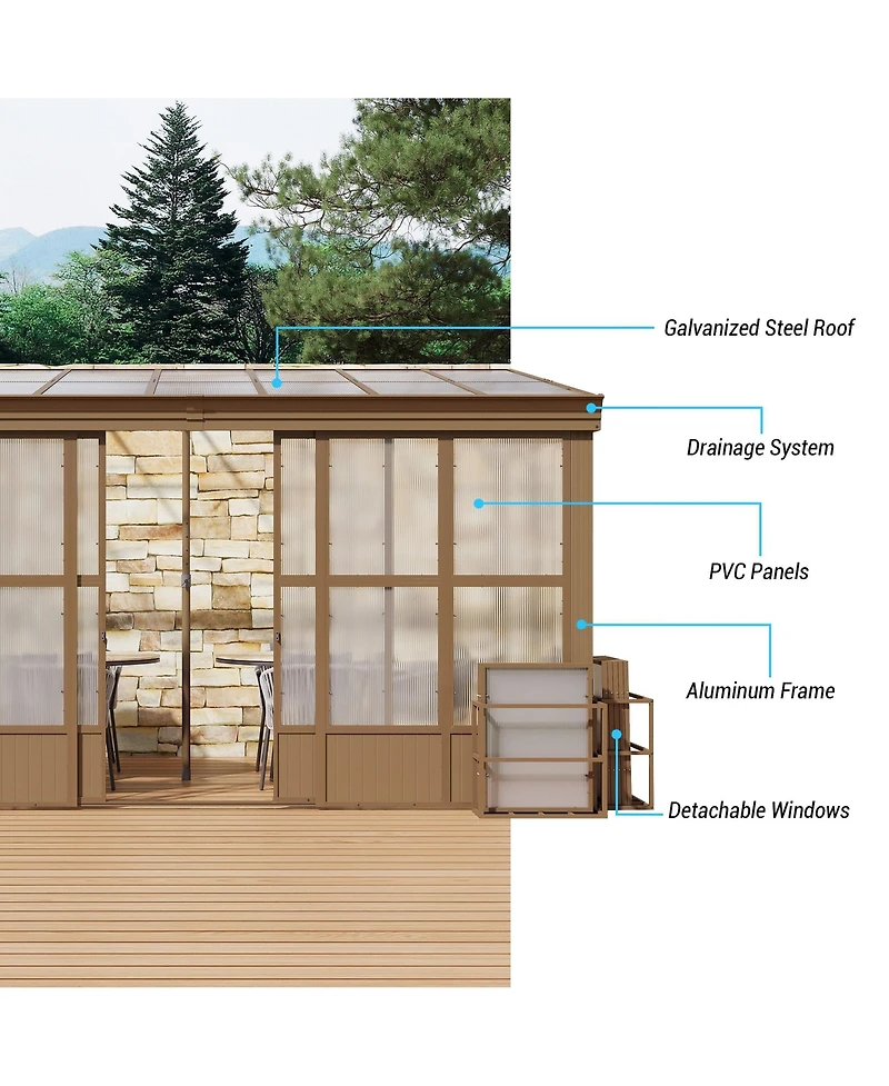 Mondawe 10x14FT Wall Mounted Solarium with Sloping Polycarbonate Roof
