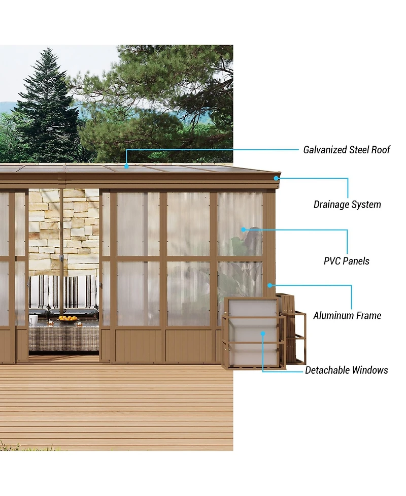 Mondawe 12x16FT Lean-to Sunroom,Wall Mounted Solarium with Sloping Polycarbonate Roof