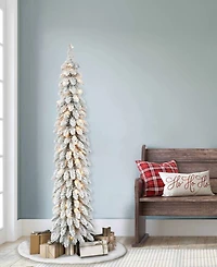 Puleo 6FT Pre-Lit Flocked Alpine Pencil Artificial Christmas Tree