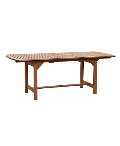 LuxenHome Natural Solid Wood 60"-78" Extending Rounded Rectangle Outdoor Dining Table