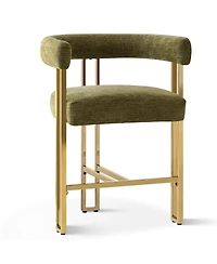 Set of 2 Counter Height Stools, 25" Upholstered Chairs with Gold Metal Legs, Curved Back & Armrests-Maison Boucle