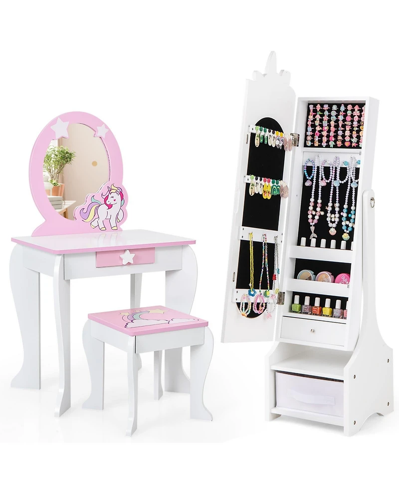 Kids Jewelry Armoire Cabinet with Storage and 2 Tilt Angles