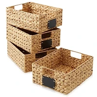 Casafield (Set of 4) Water Hyacinth 10"x13"x5" Pantry Baskets w/ Chalkboard Labels and Marker