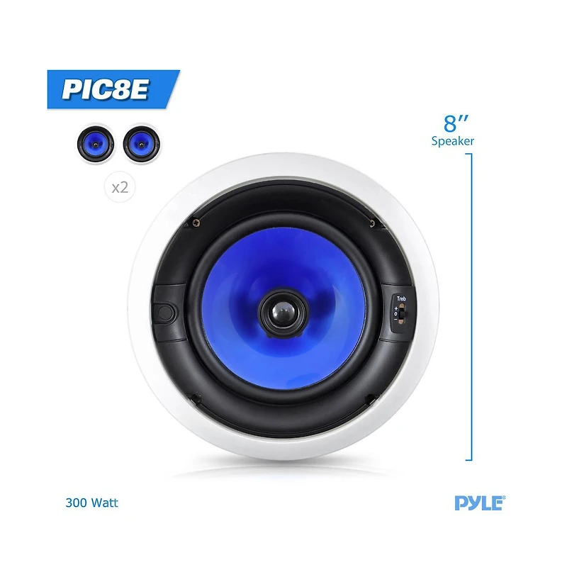Pyle PIC8E 8" In-Wall/In-Ceiling Dual 2-Way Stereo Speakers - 300W, Pair