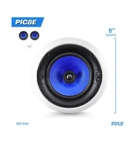 Pyle PIC8E 8" In-Wall/In-Ceiling Dual 2-Way Stereo Speakers - 300W, Pair