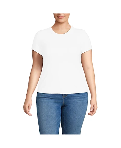 Lands' End Plus Drapey Rib Fitted Short Sleeve Mini T-Shirt