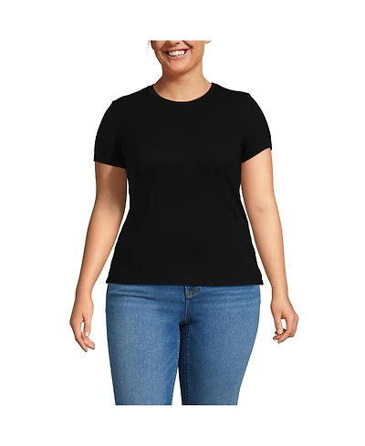 Lands' End Plus Drapey Rib Fitted Short Sleeve Mini T-Shirt