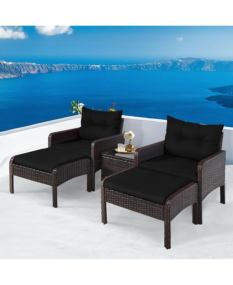 Gymax 5PCS Patio Set Sectional Rattan Wicker Furniture Set w/ Cushion