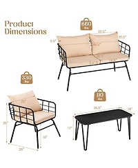 Gymax 4 Piece Steel Structure Outdoor Furniture Set Patio Conversation Set w/ Cushions