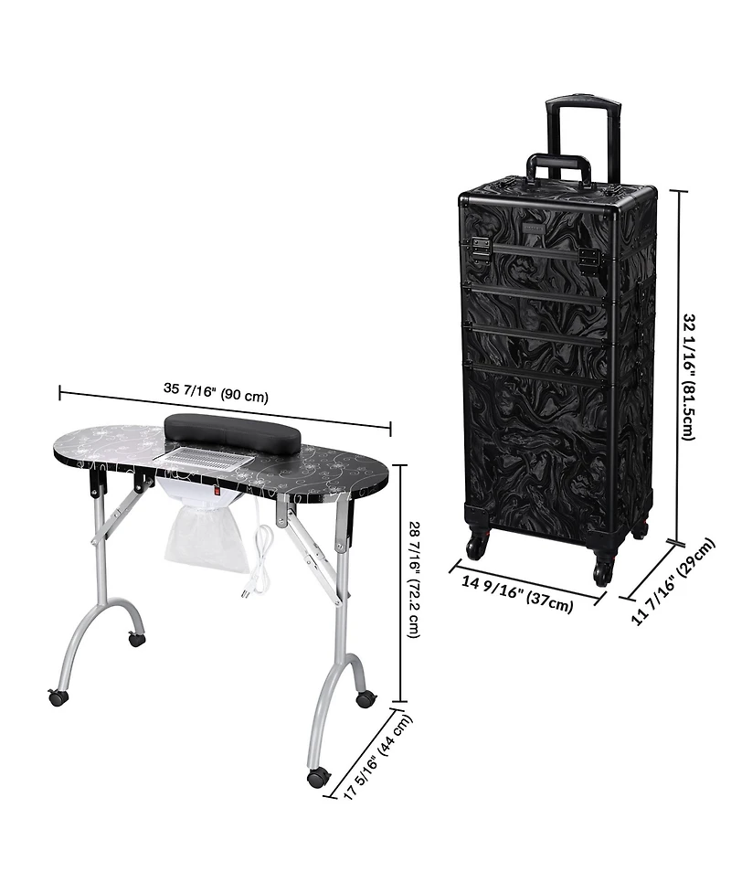 Byootique Folding Manicure Nail Table 4in1 Rolling Makeup Train Case Cb Dusk