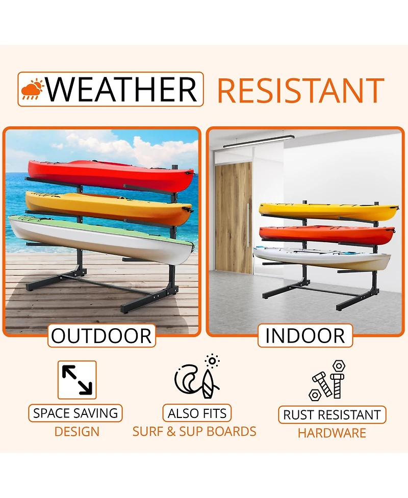 Lugo 3-Tier Freestanding Outdoor Kayak, Canoe and Surfboard Storage Rack