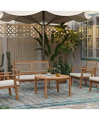 LuxenHome Natural Wooden Outdoor Coffee Table, Round Solid Wood Patio Table