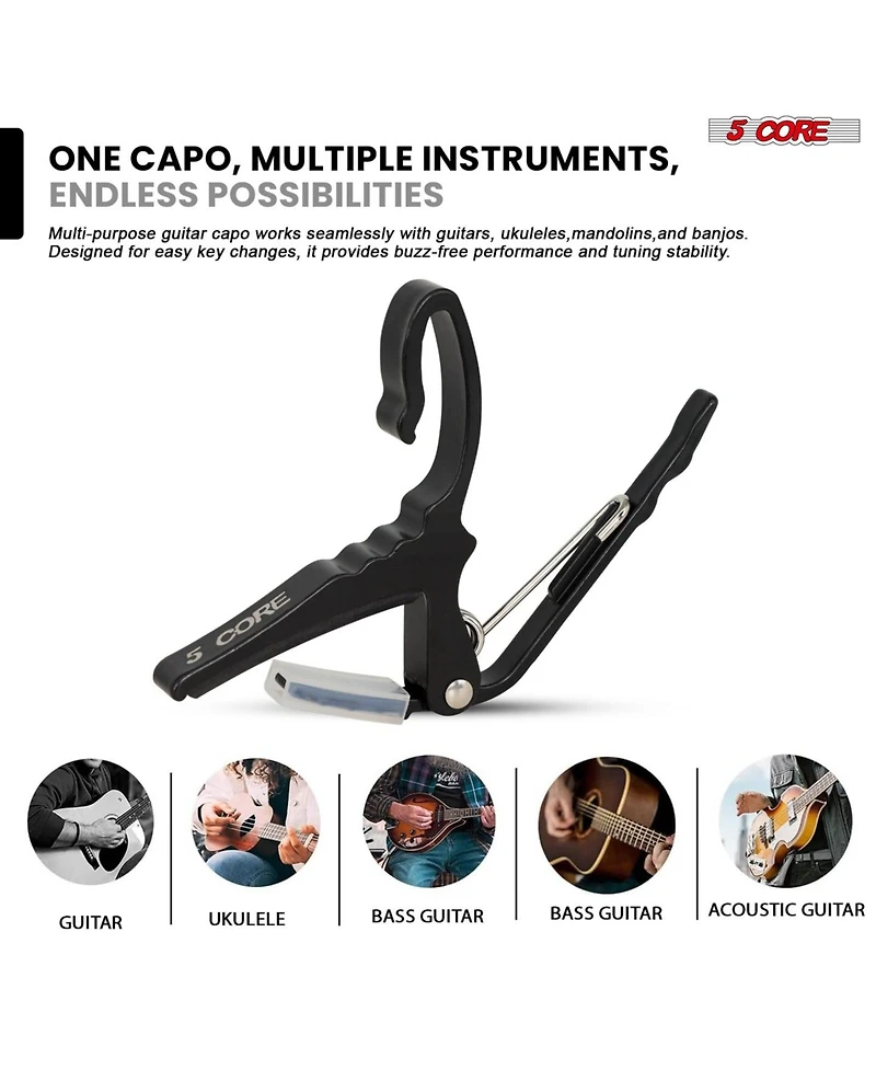 5Core Capo Acoustic Electric Guitar String Clip + 6Pcs Picks Celluloid Carry Bag - Al Blu