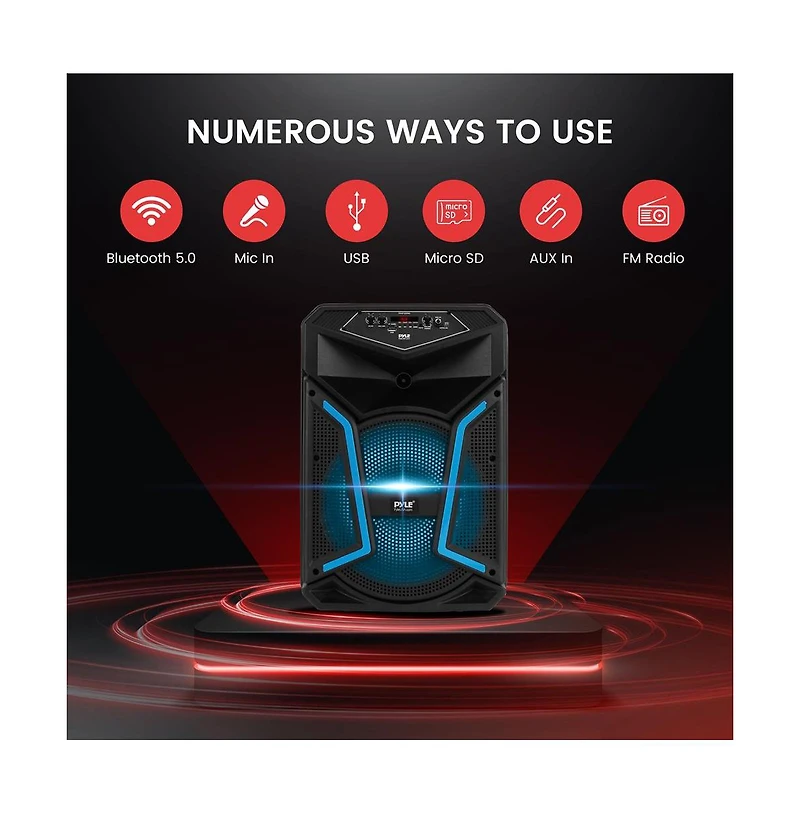 SereneLife 12" Bluetooth Pa Speaker & Mic System with Led Lights, 800W