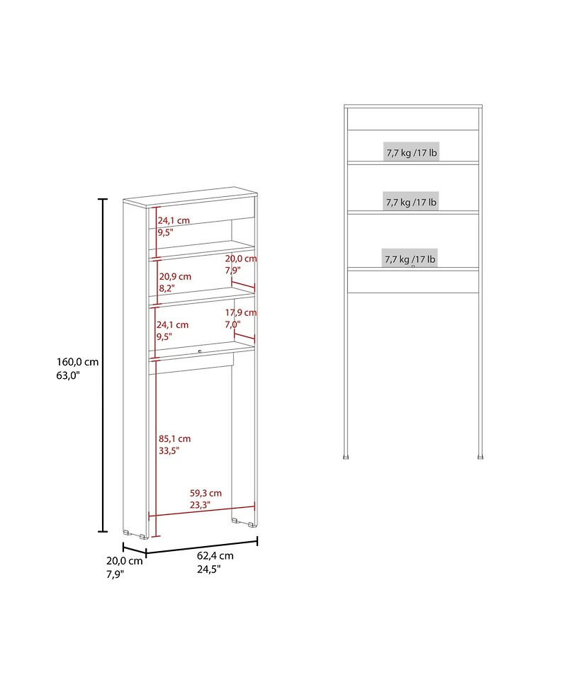 Atlas Over The Toilet Cabinet with Two Shelves and Double Door, White
