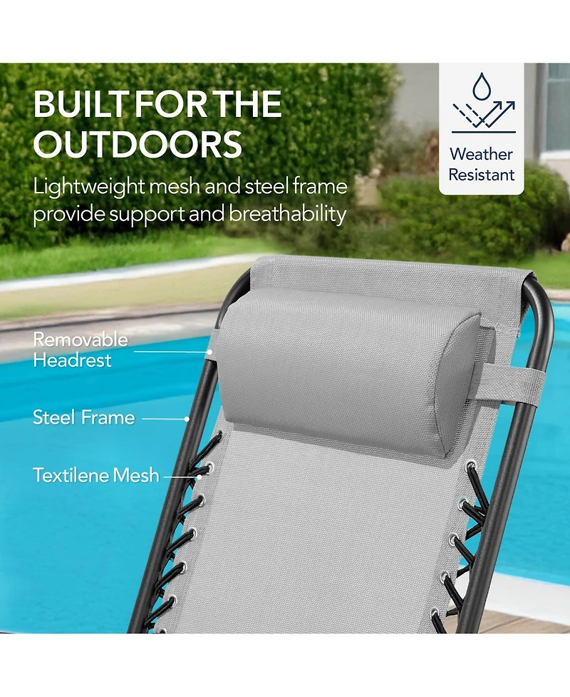 Best Choice Products Folding Outdoor Zero Gravity Rocking Lounge Chair w/ Headrest Pillow