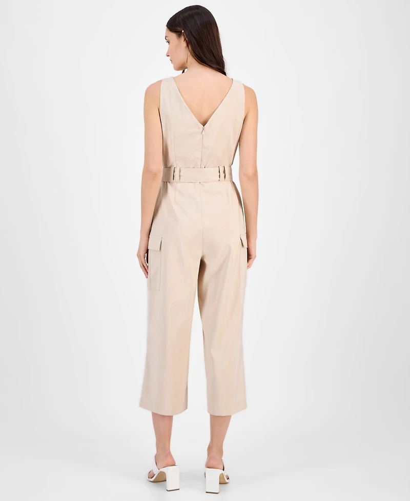 Tahari Asl Women's Cropped Tie-Waist Cargo Jumpsuit