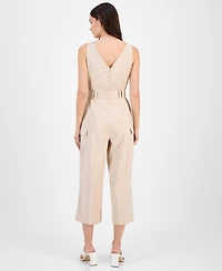 Tahari Asl Women's Cropped Tie-Waist Cargo Jumpsuit