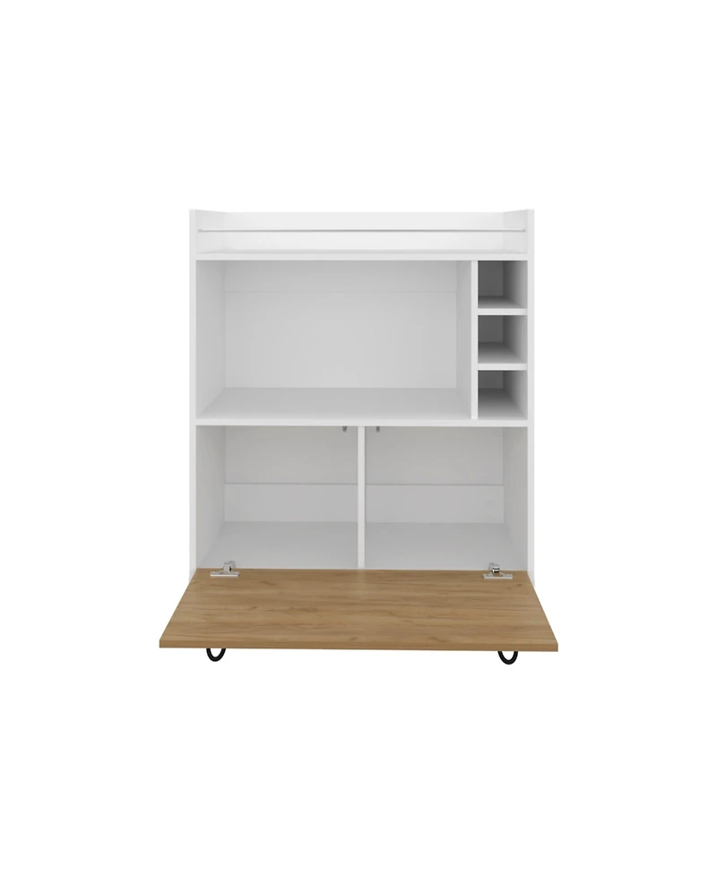 Topton Bar Cabinet, 1 Door, 4 Shelves, White / Natural Oak