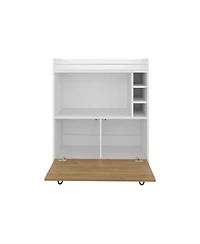 Topton Bar Cabinet, 1 Door, 4 Shelves, White / Natural Oak