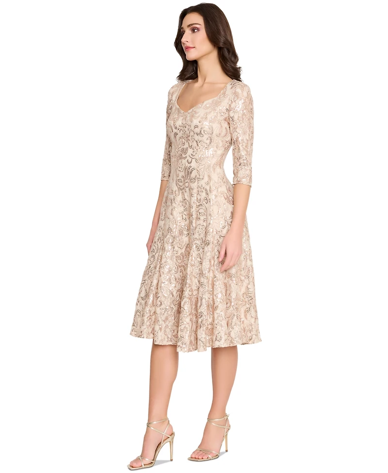 Tahari Women's Sequined Sweetheart-Neck Midi Dress