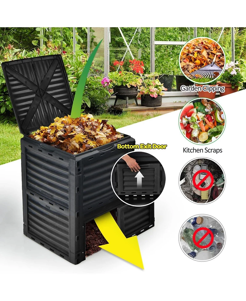 80-Gallon Outdoor Composter with Large Openable Lid and Bottom Exit Door