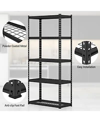5-Tier Metal Shelving Unit with Anti-slip Foot Pad Height Adjustable Shelves for Garage