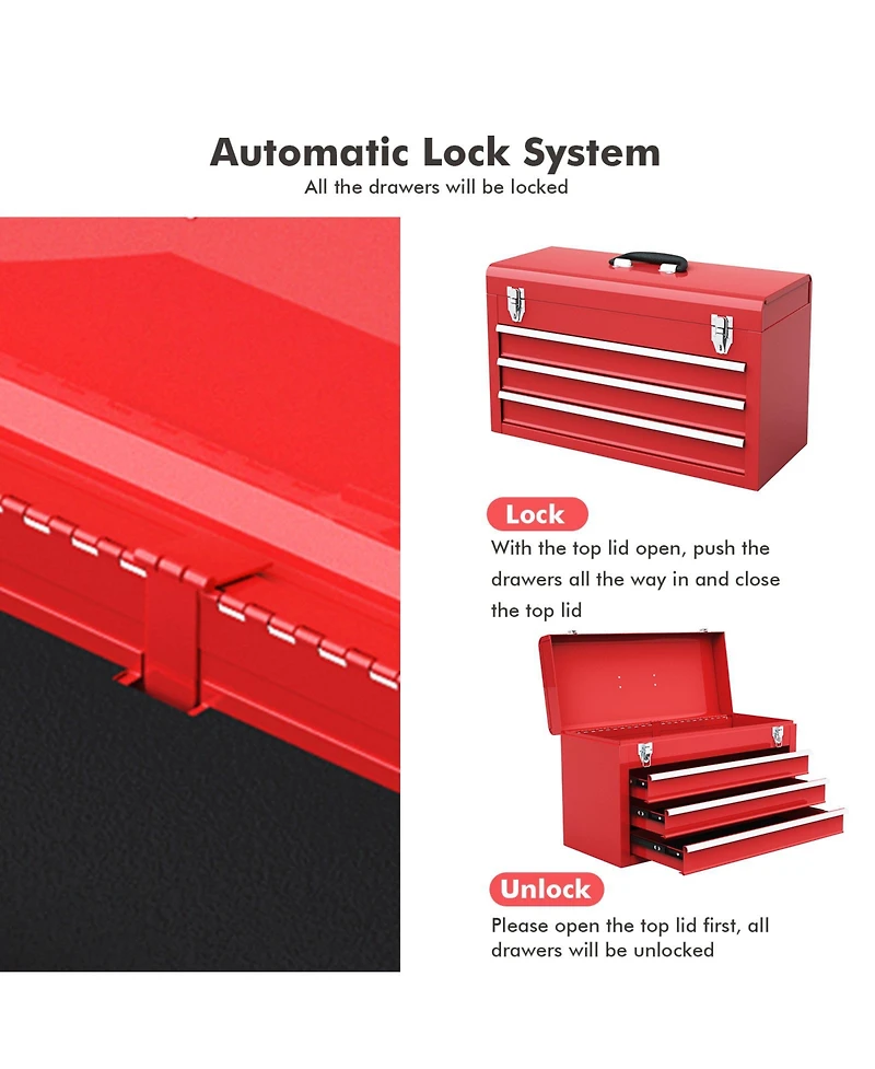 Portable Garage Mechanic Tool Cabinet Box with 3 Drawers