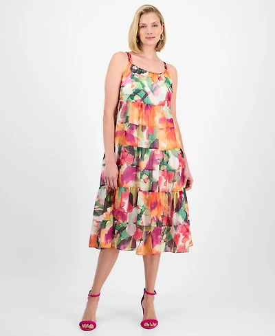 Robbie Bee Petite Printed Sleeveless Tiered Midi Dress