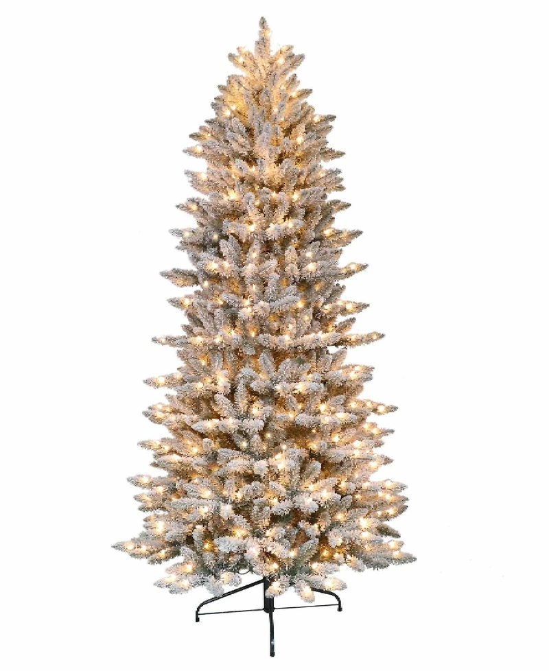 Puleo 7.5FT  Pre-Lit Flocked Slim Fraser Fir Artificial Christmas Tree