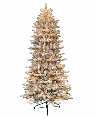 Puleo 7.5FT  Pre-Lit Flocked Slim Fraser Fir Artificial Christmas Tree