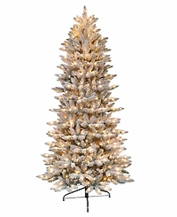 Puleo 7.5FT  Pre-Lit Flocked Slim Fraser Fir Artificial Christmas Tree