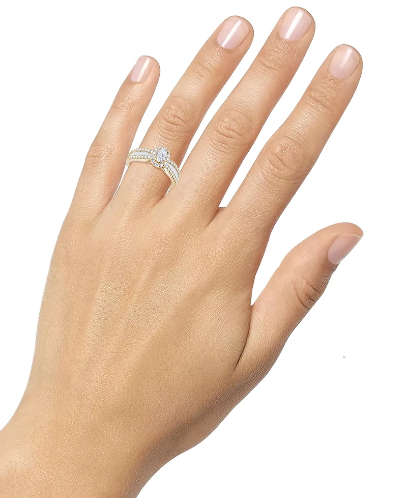 Diamond Oval Halo Three Row Engagement Ring (1 ct. t.w.) in 14k Yellow or White Gold