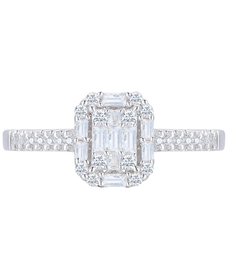 Diamond Emerald Shaped Halo Cluster Engagement Ring (3/8 ct. t.w.) in 14k White Gold