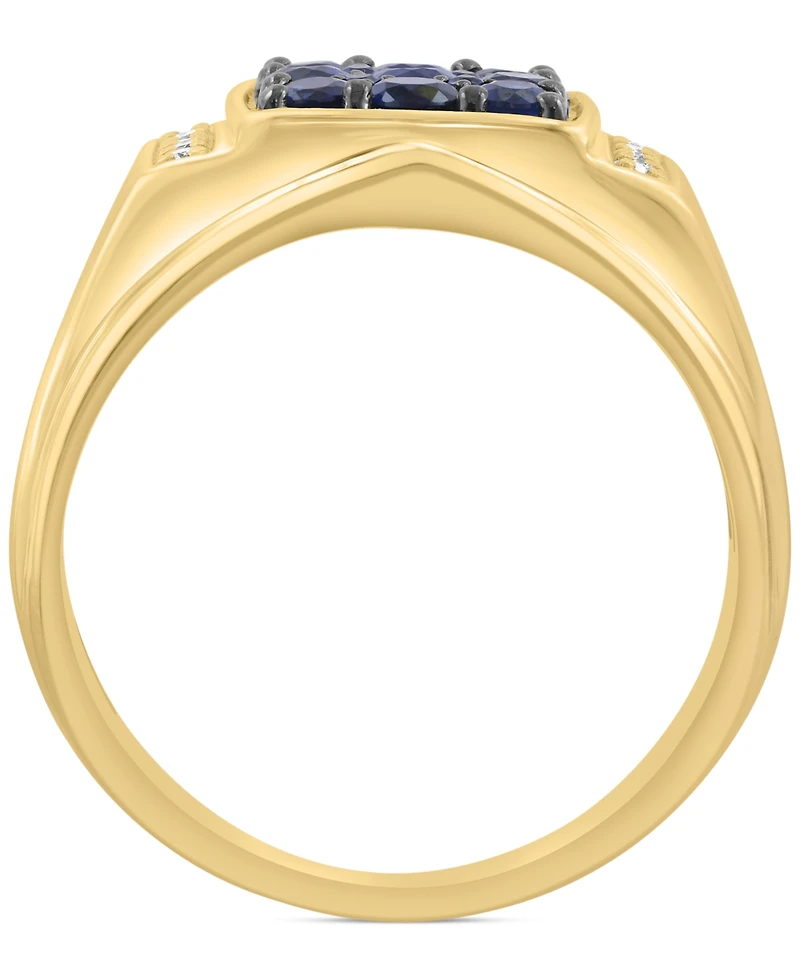 Effy Men's Sapphire (1-1/10 ct. t.w.) & Diamond (1/8 ct. t.w.) Cluster Ring in 14k Gold