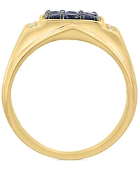 Effy Men's Sapphire (1-1/10 ct. t.w.) & Diamond (1/8 ct. t.w.) Cluster Ring in 14k Gold