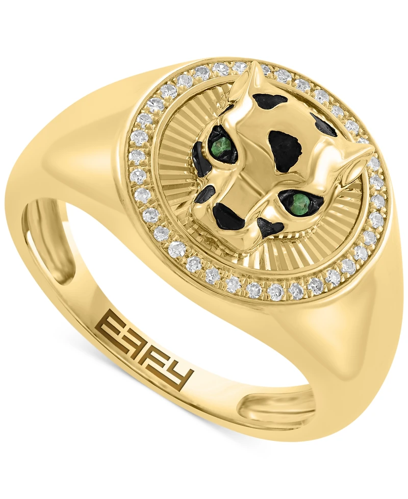 Effy Men's Diamond (1/6 ct. t.w.) & Tsavorite Accent Panther Ring in 14k Gold