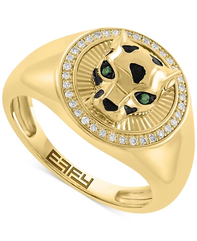 Effy Men's Diamond (1/6 ct. t.w.) & Tsavorite Accent Panther Ring in 14k Gold