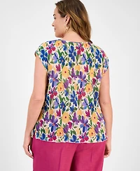 Tahari Asl Plus Floral Plisse Sleeveless Blouse