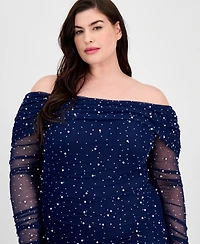 B Darlin Trendy Plus Off-The-Shoulder Pearl Gown