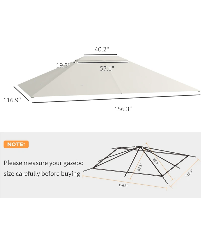 Outsunny 10' x 13' Gazebo Canopy Replacement Roof for 84C-116, Light