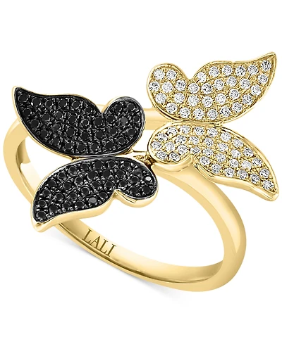 Lali Jewels Black & White Diamond Butterfly Ring (1/3 ct. t.w.) in 14k Gold