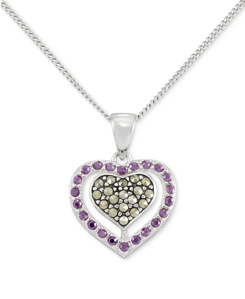 2-Pc. Set Amethyst (1-1/3 ct. t.w.) & Marcasite Pendant Necklace & Matching Stud Earrings in Sterling Silver
