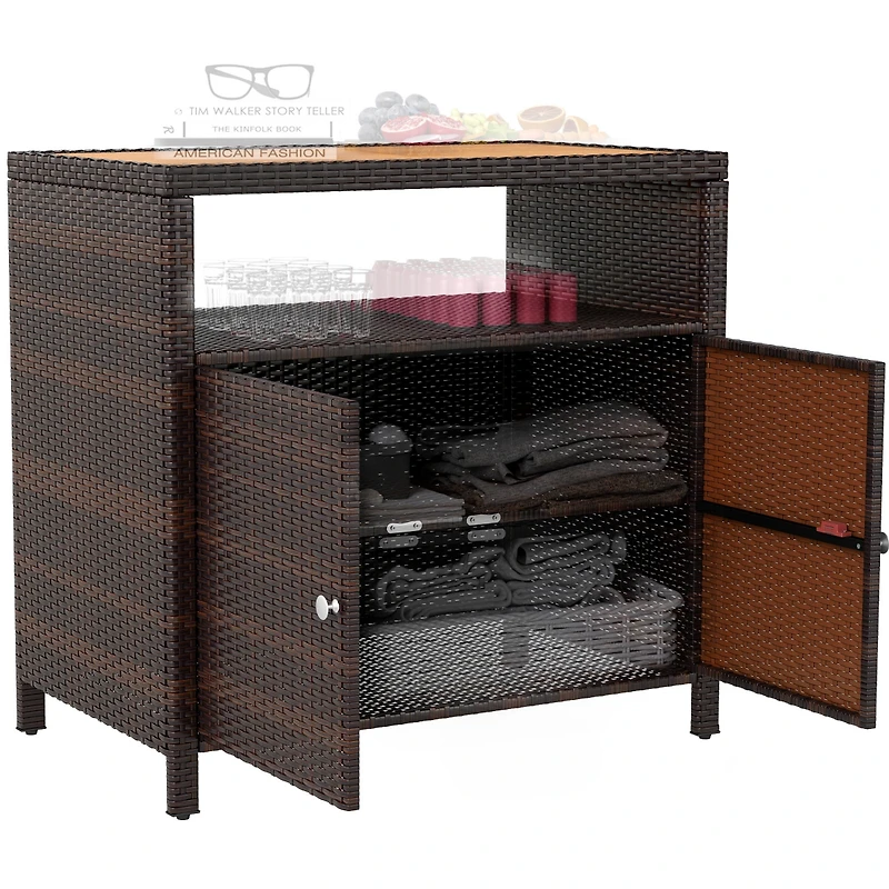 Outsunny Wicker Outdoor Storage Cabinet, Rat Buffet Sideboard,