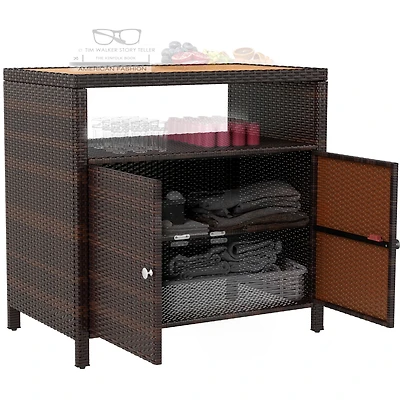 Outsunny Wicker Outdoor Storage Cabinet, Rat Buffet Sideboard,
