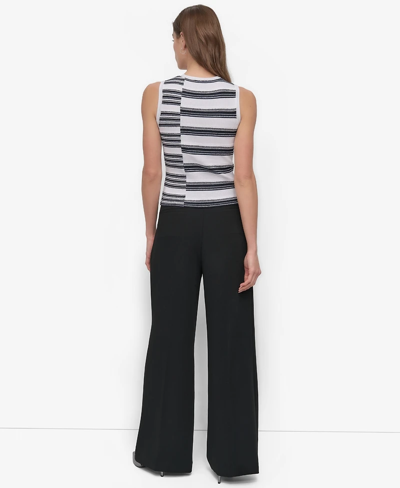 Dkny Women's Striped Ribbed Knit Sleeveless Top